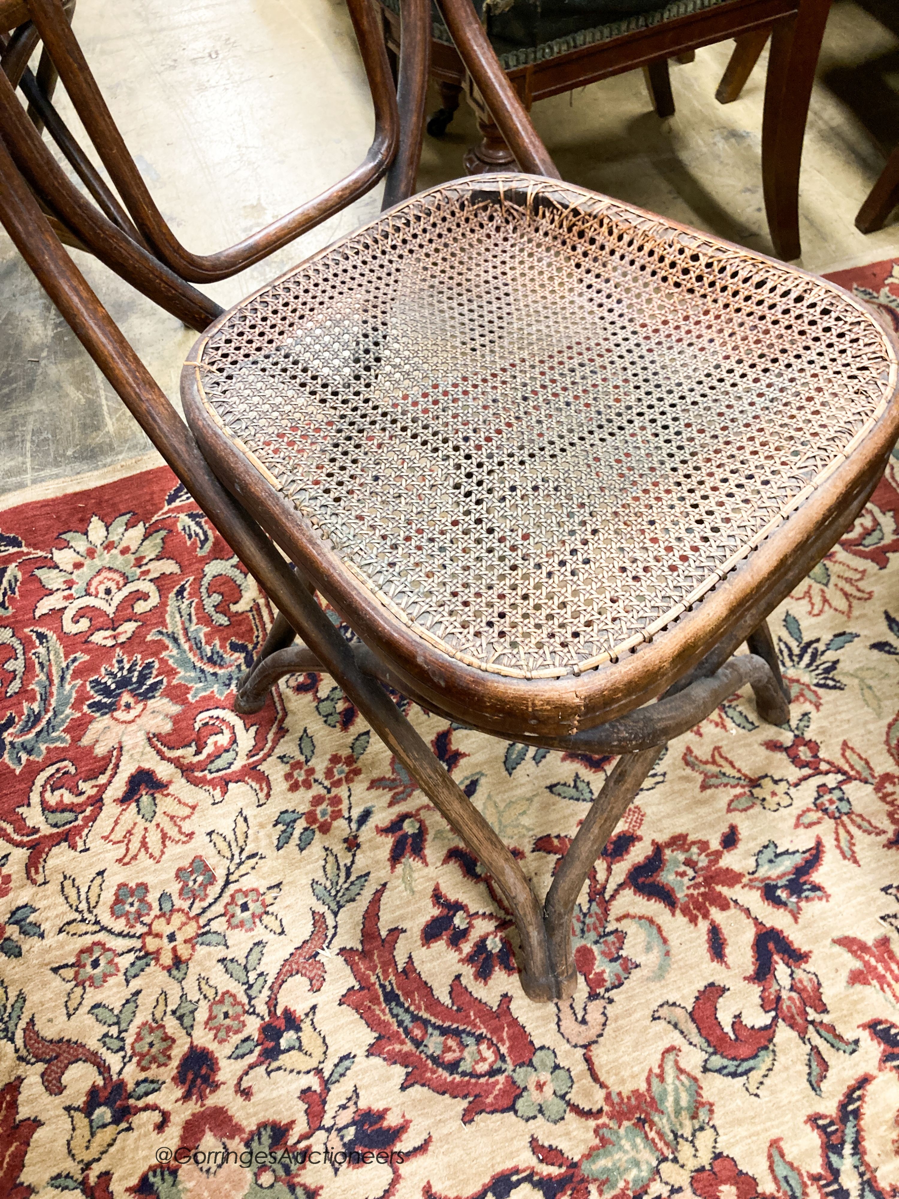 A set of five Thonet style caned beech bentwood chairs